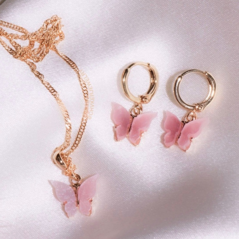 Pink butterfly charm earrings